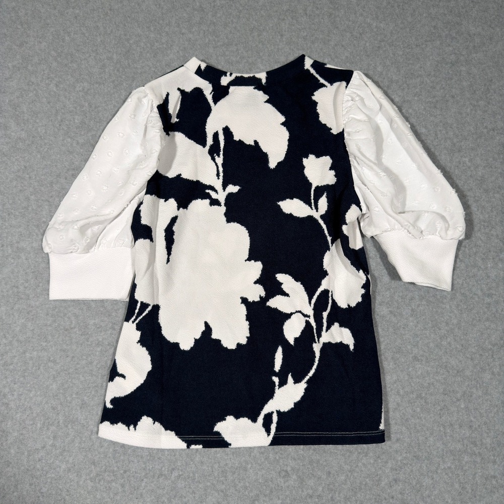 LuLaRoe Moriella Top XXS Floral Puff Sleeve Swiss Dot Preppy Boho Cottage - Picture 6 of 8